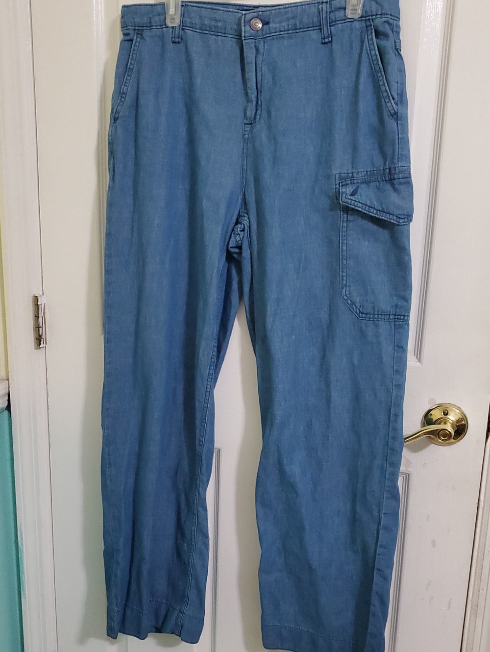 Nautica Jeans Boho Medium Wash Cargo Wide Leg Baggy Chambray Denim Pants 10